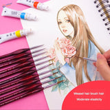 Triangular handle precision brushes with red handles beside watercolor painting