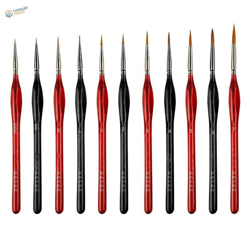 Triangular handle precision brushes: 10 red black numbered set