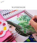 Hand with triangular handle precision brush over womans face illustration
