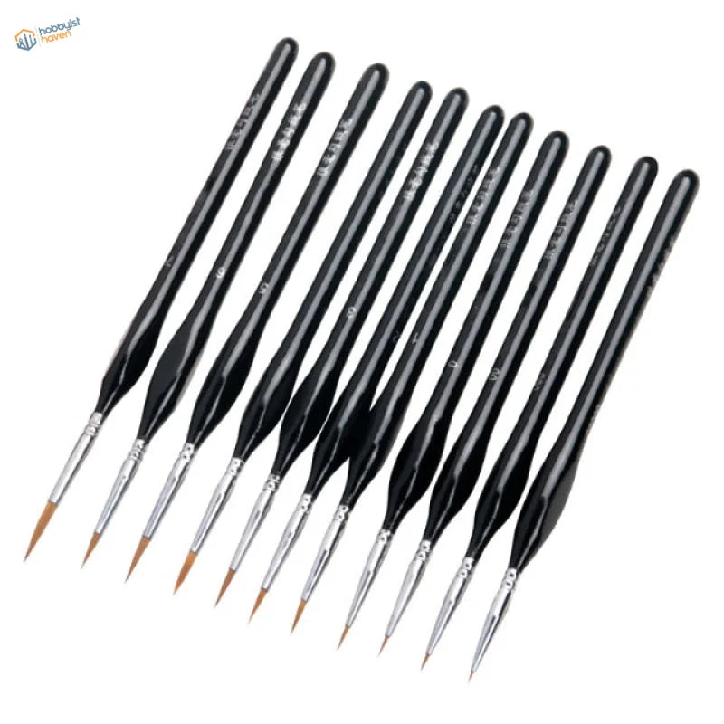 Triangular handle precision brushes set of 10 with black handles