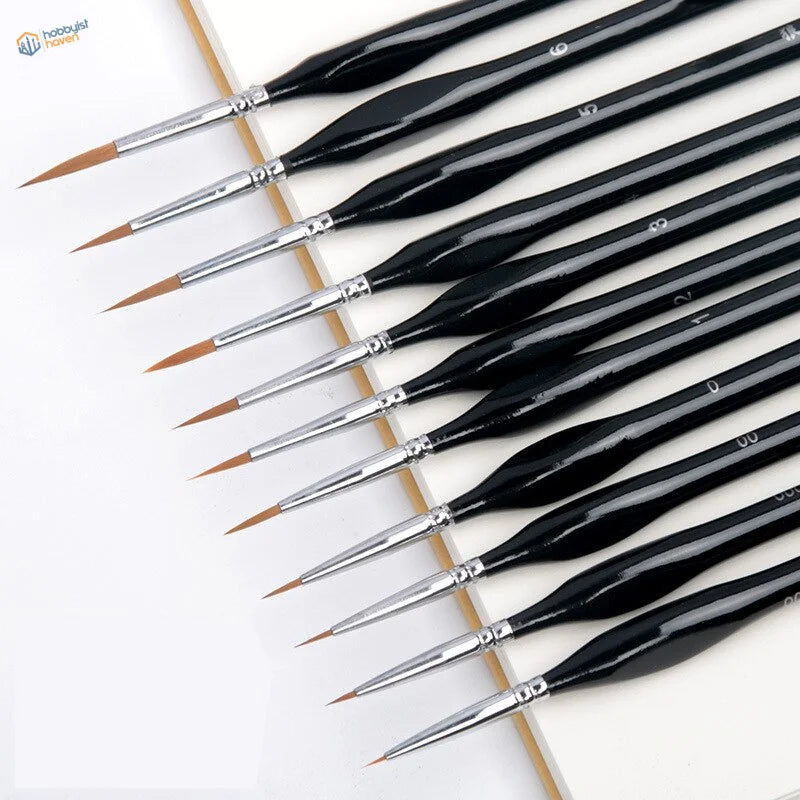 Triangular handle precision brushes with black handles, fine tips, silver ferrules