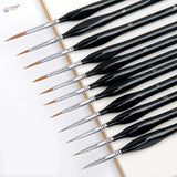 Triangular handle precision brushes with black handles, fine tips, silver ferrules