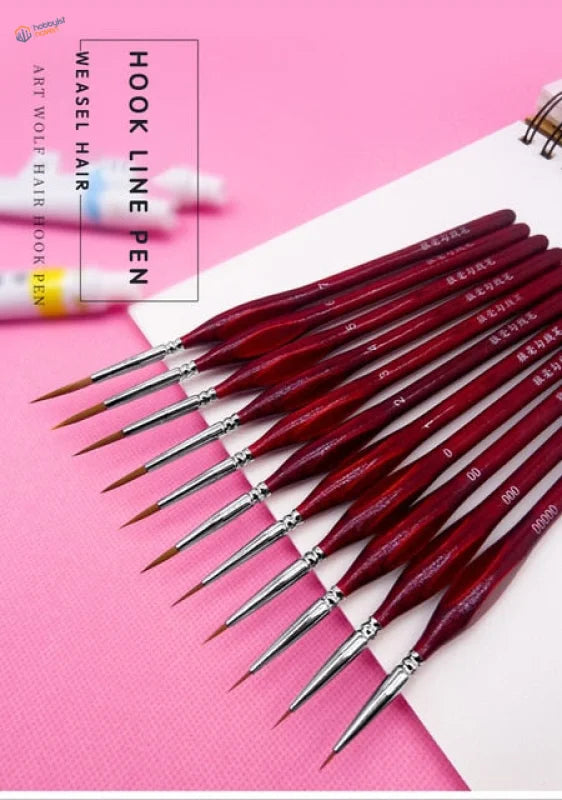 Triangular handle precision brushes: 10 red-handled fine-tipped hook line pen art brushes