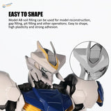 White and blue Gundam-style robot model kit built with two component epoxy putty