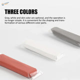 Three two component epoxy putty bars in gray, white, skin tone, wrapped