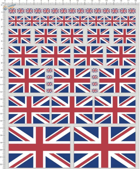 UK flags decals sheet with Union Jack stickers in multiple sizes