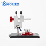 Universal precision vise with silver red clamp and black rubber handles