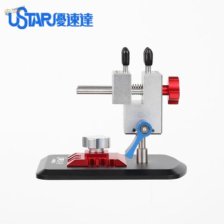 Silver and red Universal Precision Vise with blue handle
