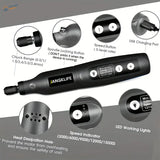 Black USB rechargeable mini electric drill with textured grip and controls