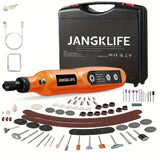 USB rechargeable orange mini electric drill with black accents, display, attachments