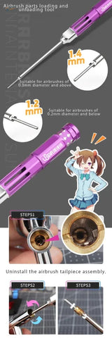 UStar airbrush cleaning tool for 1.2mm-1.4mm nozzles with purple grip, silver tip
