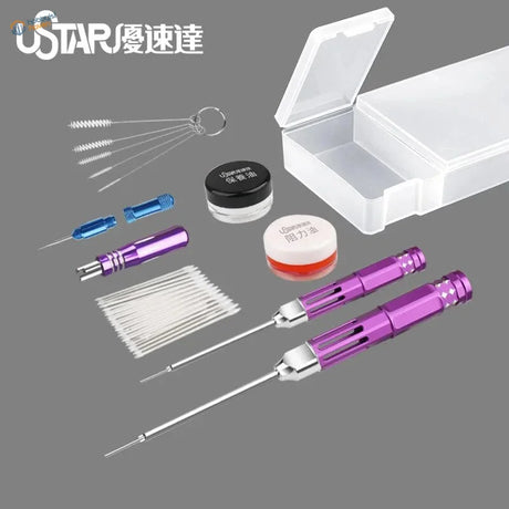 UStar airbrush cleaning toolset with purple silver precision screwdrivers