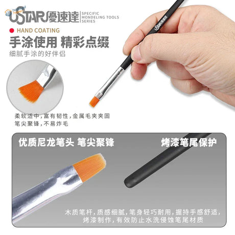 Black-handled UStar modeling brush with orange synthetic bristles in ustar brushes accessories set