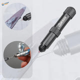 Black metallic ustar glue dispensing stick with textured grip and fine needle tip for precise glue dispensing stick use