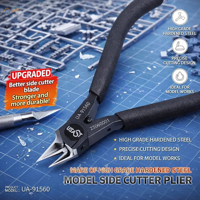 Black model side cutter plier with dual-edge blade and textured grips made of chrome vanadium steel by ustar