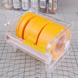 Clear plastic tape dispenser holding five bright yellow masking tape rolls for ustar masking tape dispenser set