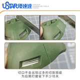 Ustar modeling backsaw green plastic part with molded details and textured surface