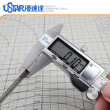 Silver Ustar digital caliper on Ustar modeling backsaw for precise cuts