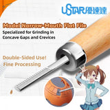 Ustar narrow flat polishing files with wooden handle and metallic blade designed for precise concave gap grinding