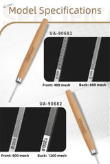 Wooden-handled ustar narrow flat polishing file with 400 mesh front and 600 mesh back for fine metal finishing