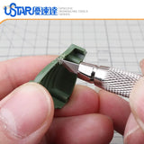 UStar precision hobby knife with 30° blades cutting green model part