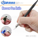 UStar narrow pen knife with black handle, silver grip and precision hobby blade
