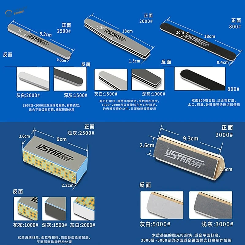 Ustar sanding tools set with rectangular sanding sticks, varying grits