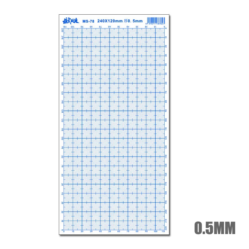 Blue grid-lined transparent abs plastic ruler model ms-78 for precise measurements on modeling sheets with grid markings