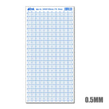Blue grid-lined transparent abs plastic ruler model ms-78 for precise measurements on modeling sheets with grid markings