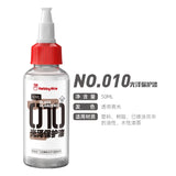 A clear plastic 50ml bottle with red cap and white spray nozzle of hobbymie no.010 gloss protection coat for scale modeling tools