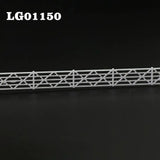 N scale white plastic building fence wall with geometric lattice-top picket design for station platform use