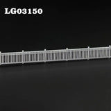 N scale white plastic model fence wall with vertical slats and posts for station platform or lattice-top picket use