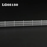 N scale white plastic picket fence wall with vertical slats and lattice-top posts for station platform use 1 metre set