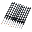 Triangular handle precision brushes, 10 fine-tipped black-handled set