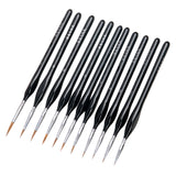 Triangular handle precision brushes, 10 fine-tipped black-handled set