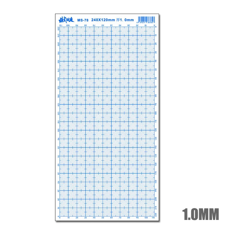 Blue grid-lined transparent abs plastic ruler model ms-78 displaying precise grid markings for modeling sheets use