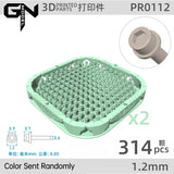Light green 3D printed recessed hex flange rivets tray with 314 hex pegs