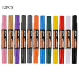 12pcs double-headed oil-based markers in vibrant hues on black barrels