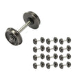 Metallic gray 1/87 ho scale metal train wheels with central axle and two circular flanges including a pointed tip