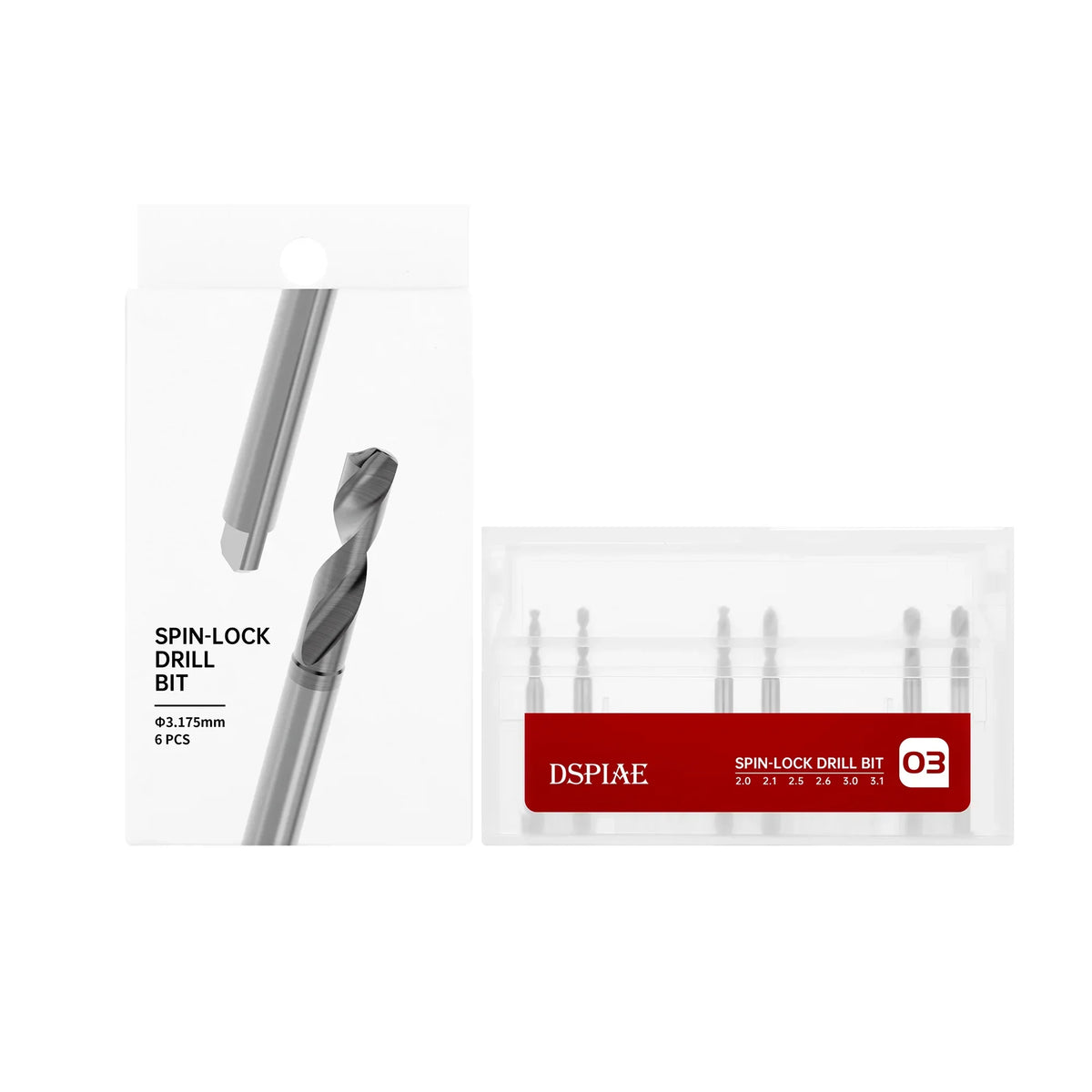 DSPIAE Mobius hand drill: 6 silver 2.0-3.1mm spin-lock bits in packaging
