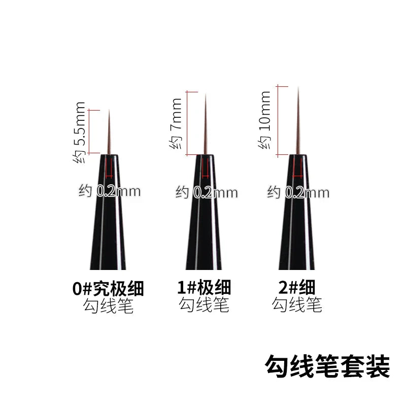 Ray Studio ultra-fine liner brushes 3-brush set (0#, 1#, 2#) with black handles
