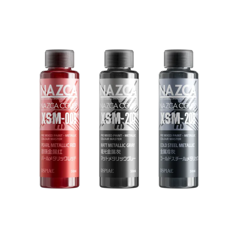 DSPIAE x Nazca XSM 3-color set: pearl metallic red, matte metallic gray and cold steel metallic 50ml bottles