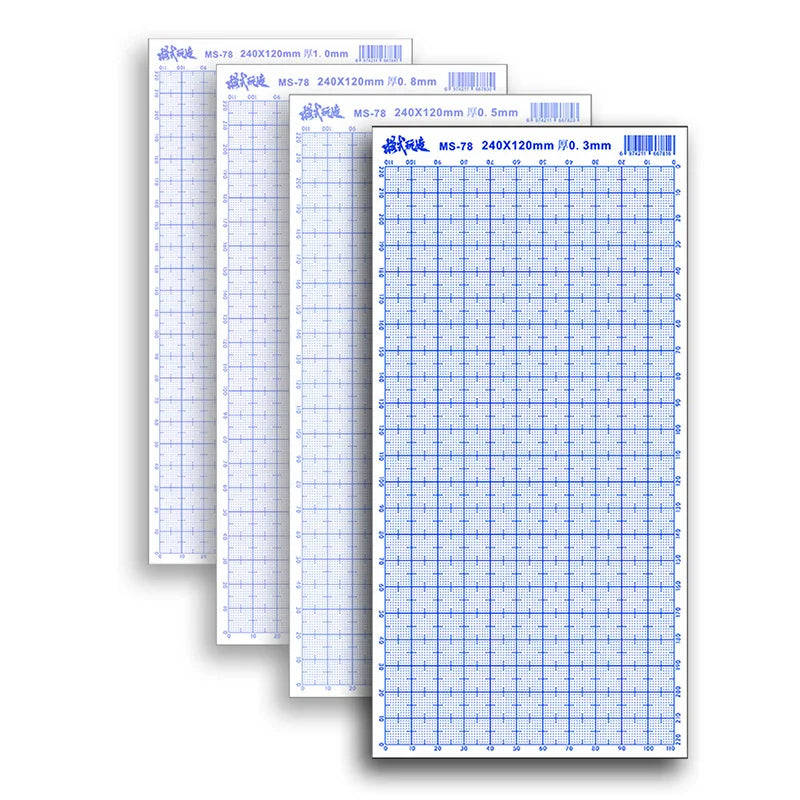 White abs modeling sheets with blue grid markings and varying line thicknesses for precise technical drawing