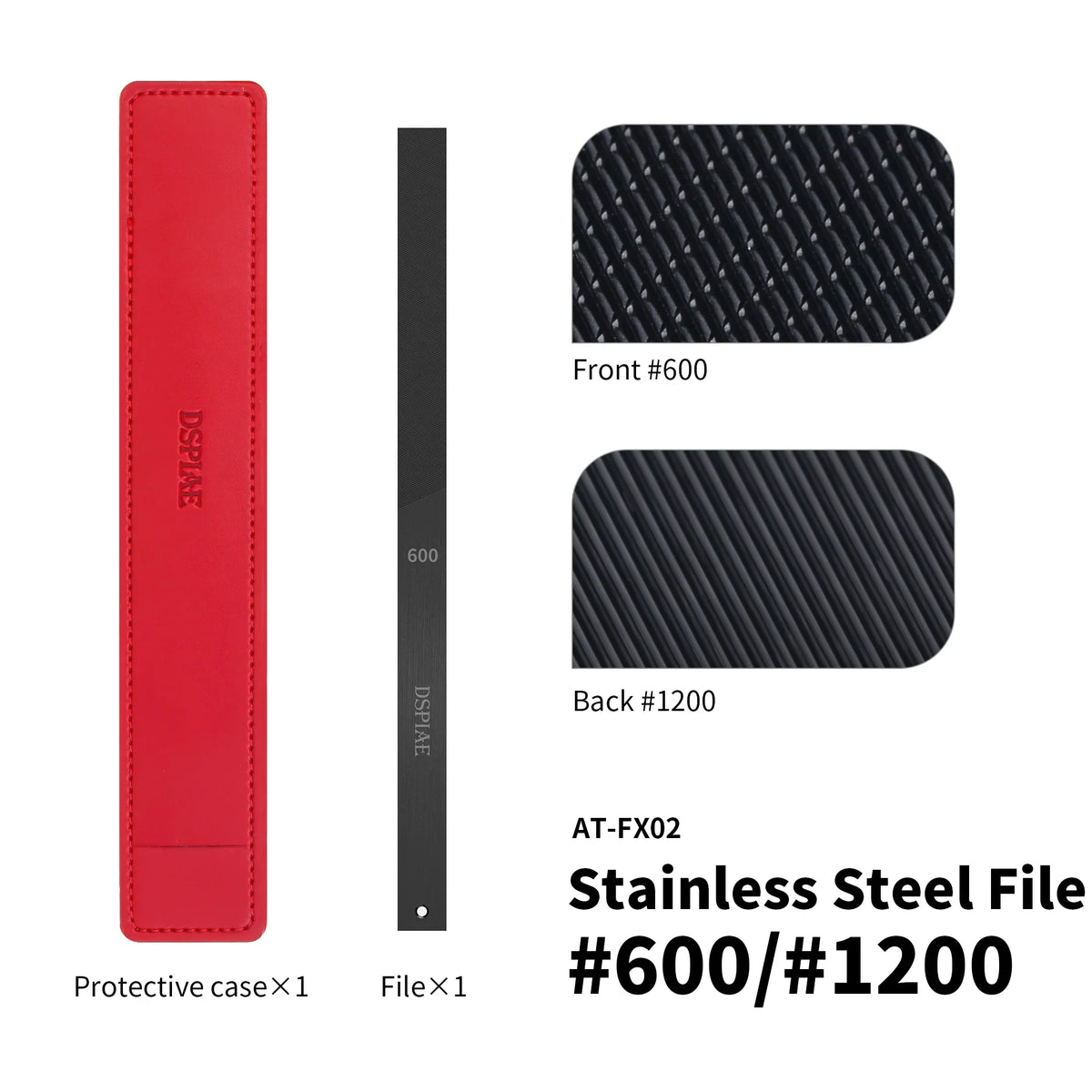 DSPIAE AT-FX DLC coated stainless steel file in red leather case