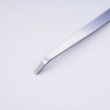 Silver-toned precision angled file tweezers with textured grip