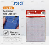 Stedi MS-02 6mm hard edge scribing tape pack, 25.2 m long, with a size diagram