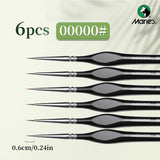 Set of 6 black-handled 5/0 extra fine brushes with green label