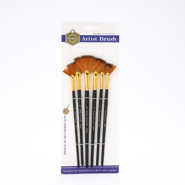 Fan brushes set with 6 black handle brushes in branded package
