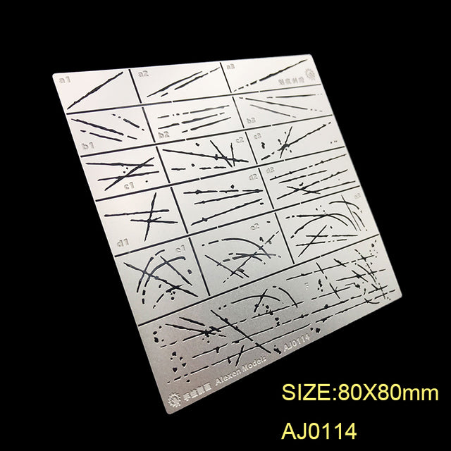 Reusable stainless steel scratches stencil, short and medium patterns, 80x80 mm