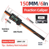 Digital vernier caliper with 150mm stainless steel jaws black abs plastic body and orange stripe for scale modeling